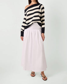 Off Shoulder Sweater | Navy/White