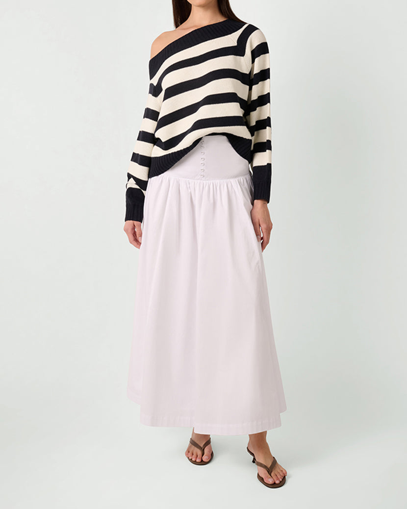 Off Shoulder Sweater | Navy/White