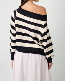 Off Shoulder Sweater | Navy/White