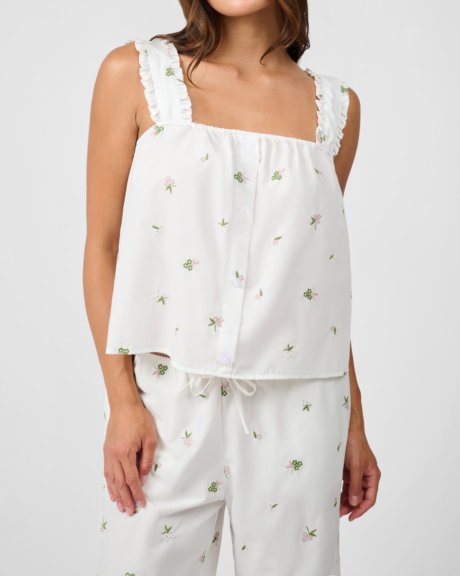 Ruffle Button Front Tank Top | Ivory