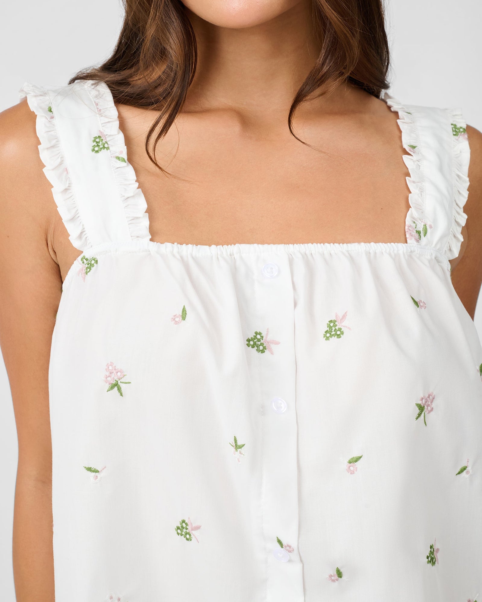 Ruffle Button Front Tank Top | Ivory