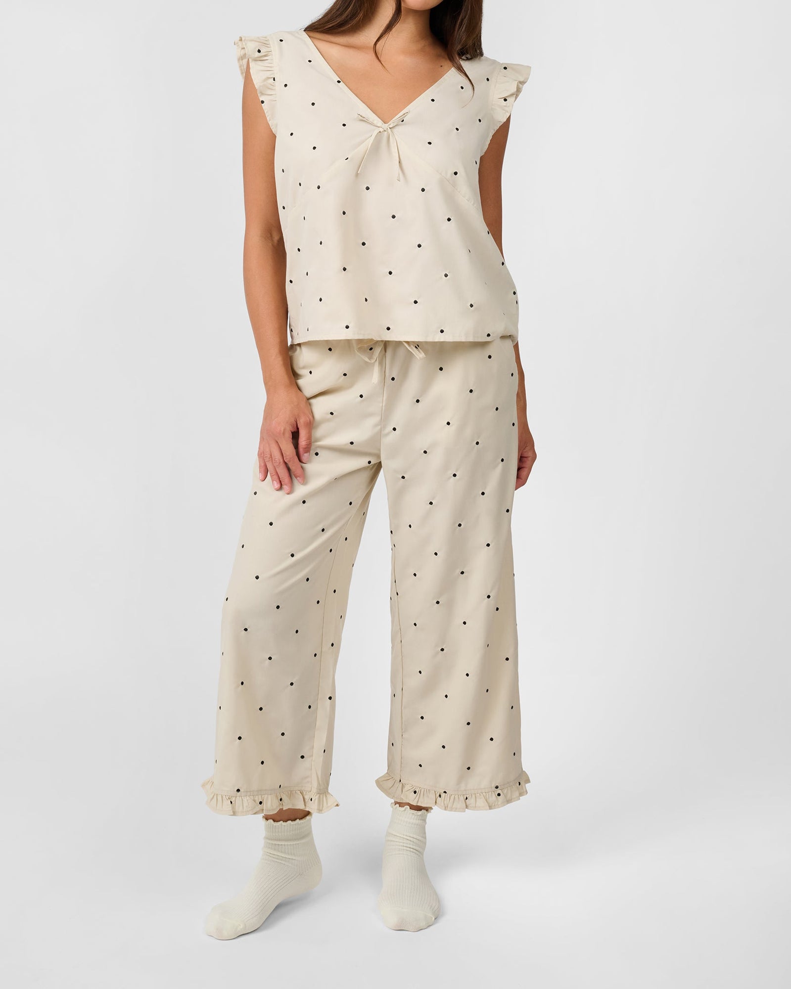 Ruffle Sleeve Boxy Top | Oat/Black