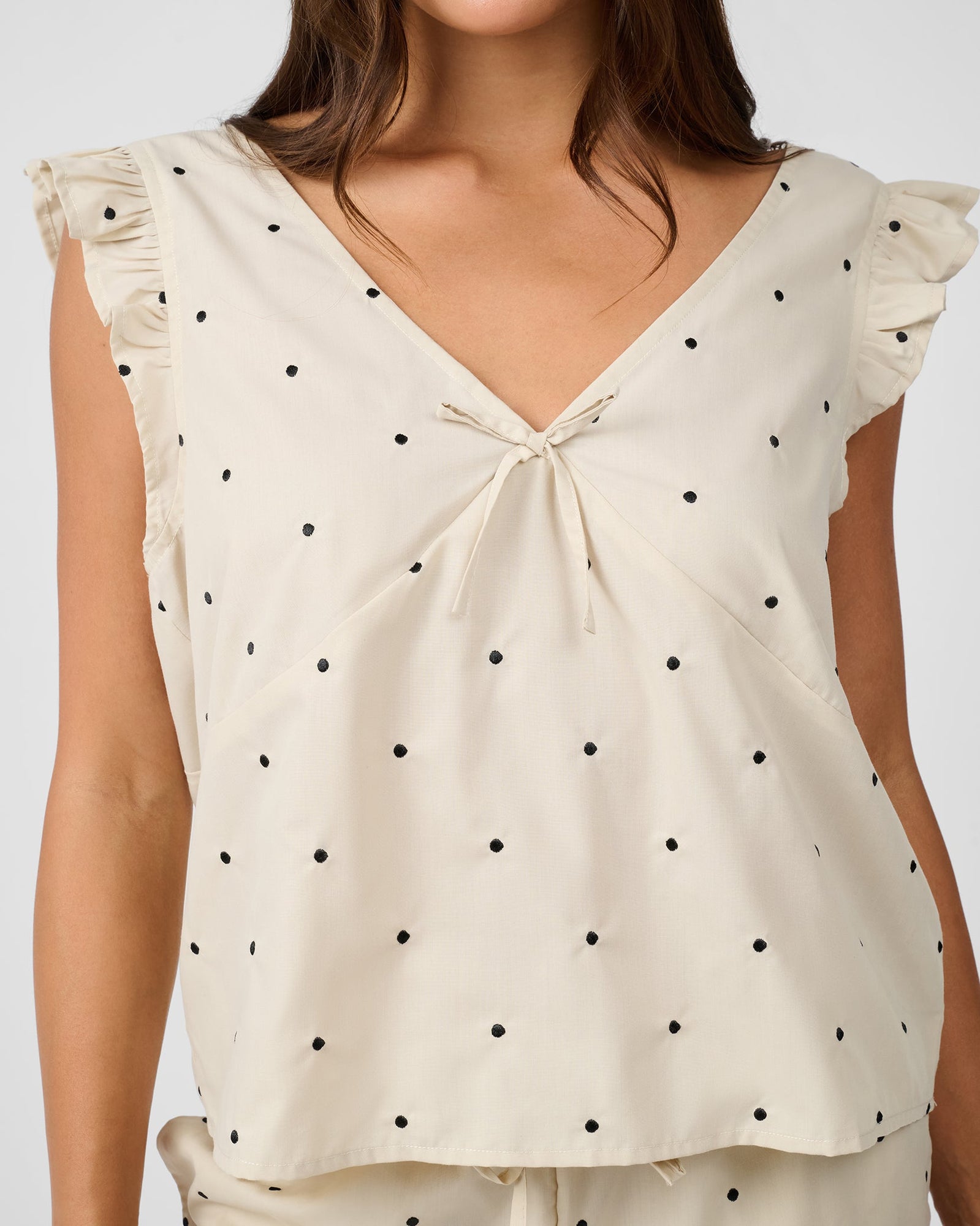 Ruffle Sleeve Boxy Top | Oat/Black