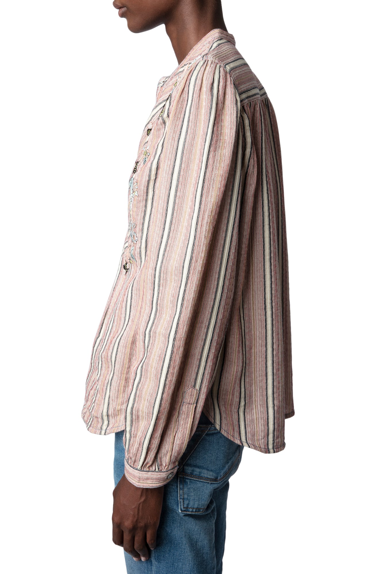 Teda Raye Embroidery Shirt | Pink Striped