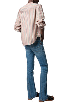 Teda Raye Embroidery Shirt | Pink Striped
