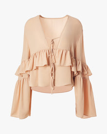 Ruffle Tie Front Top | Almond
