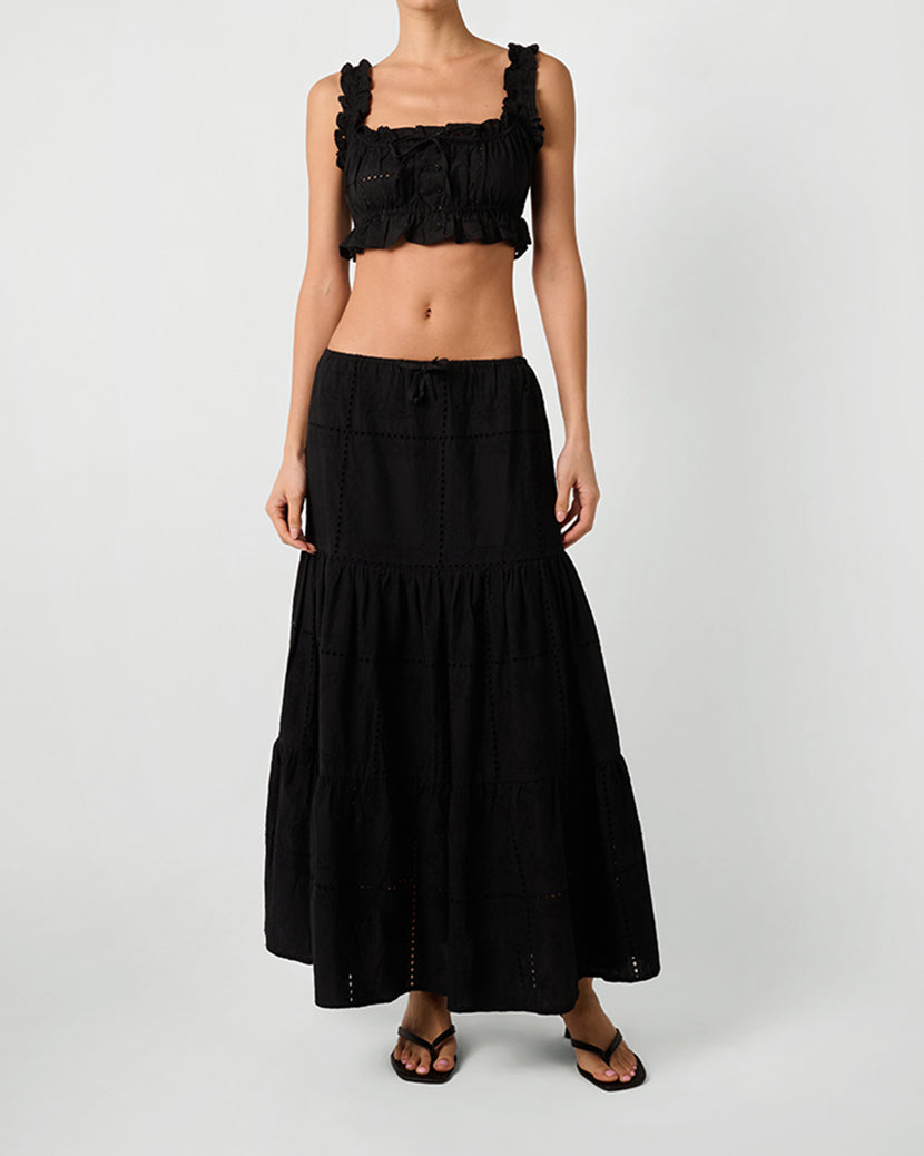 Ruffle Button Crop Top | Black