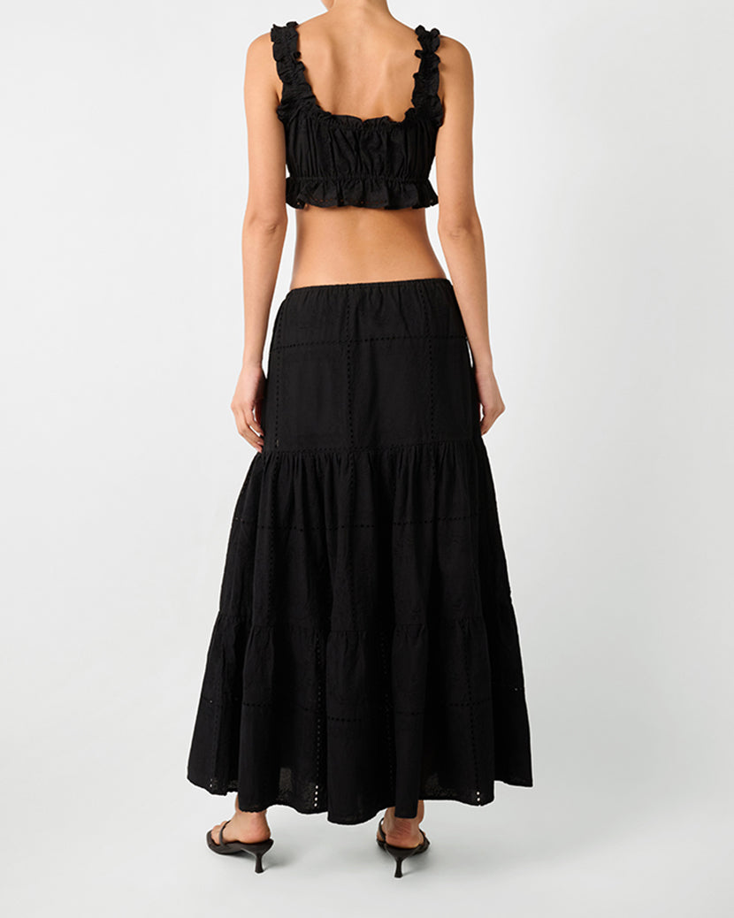 Ruffle Button Crop Top | Black