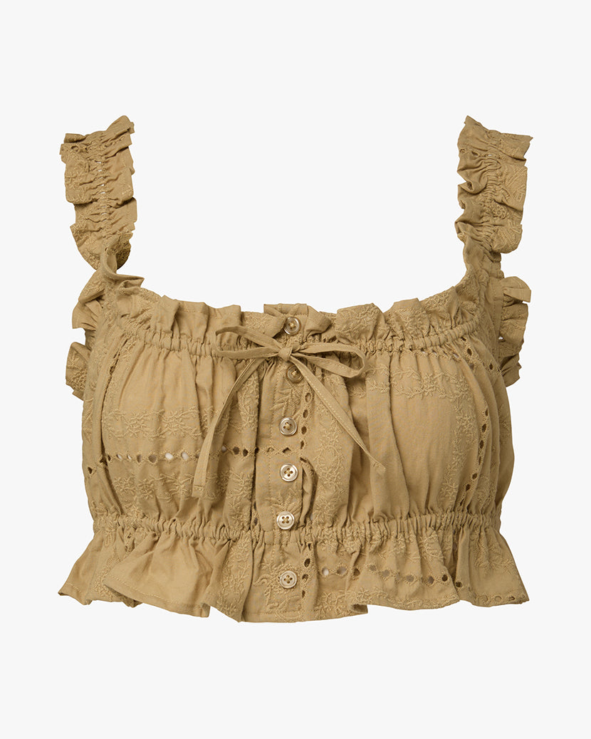 Ruffle Button Crop Top | Oat