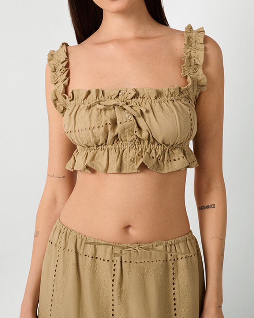 Ruffle Button Crop Top | Oat