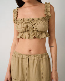 Ruffle Button Crop Top | Oat