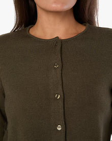 Boxy Crewneck Cardigan | Dark Green