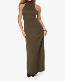 Open Back Halter Maxi Dress | Dark Green
