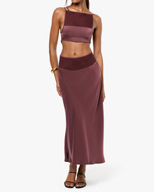 Midi Chiffon Cutout Skirt | Merlot