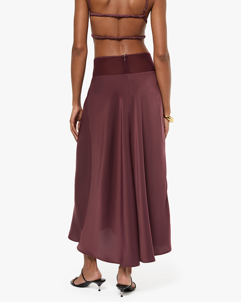 Midi Chiffon Cutout Skirt | Merlot