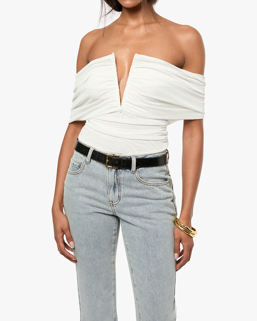 Ruched Off Shoulder Bodysuit | Ivory