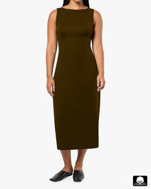 Boat Neck Midi Dress | Military Olive