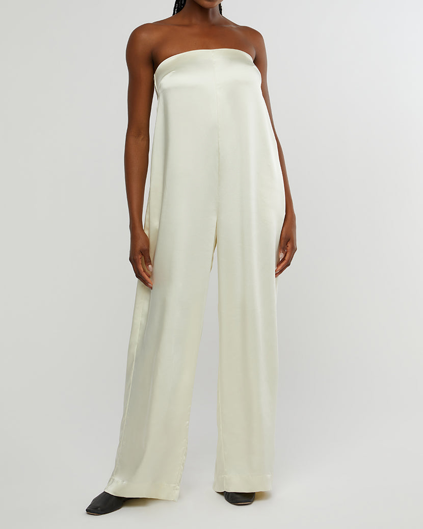 Strapless Wide Leg Jumpsuit | Ecru