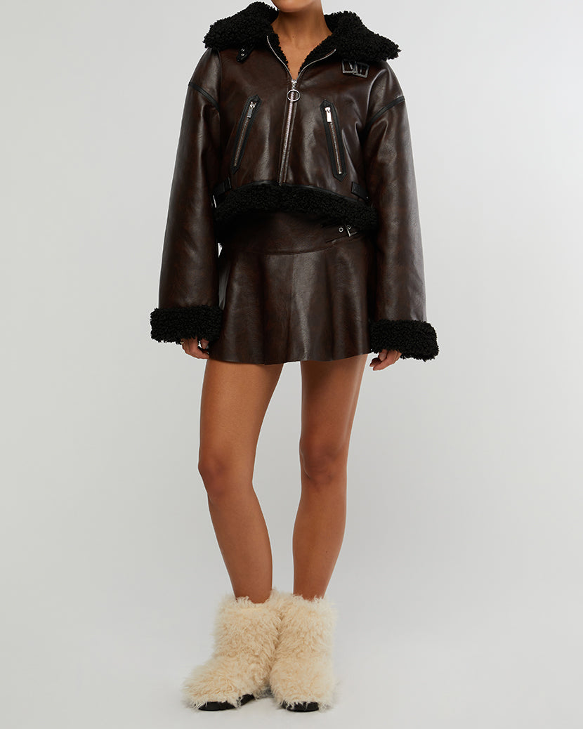 Vegan Leather Buckle Mini Skort | Dark Patina