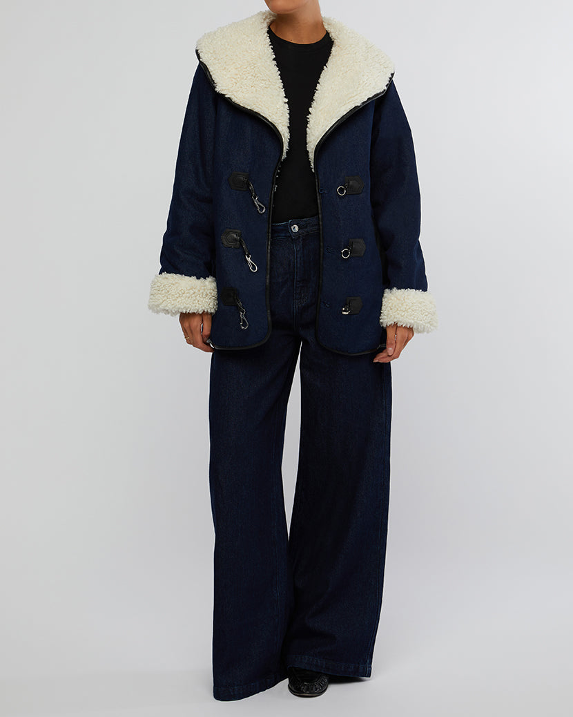 Denim Sherpa Coat | Raw Denim/Ecru