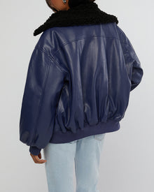 Faux Sherpa Collar Bomber Jacket | Navy/Black