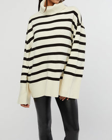 Striped Turtle Neck Sweater | Ecru/Black