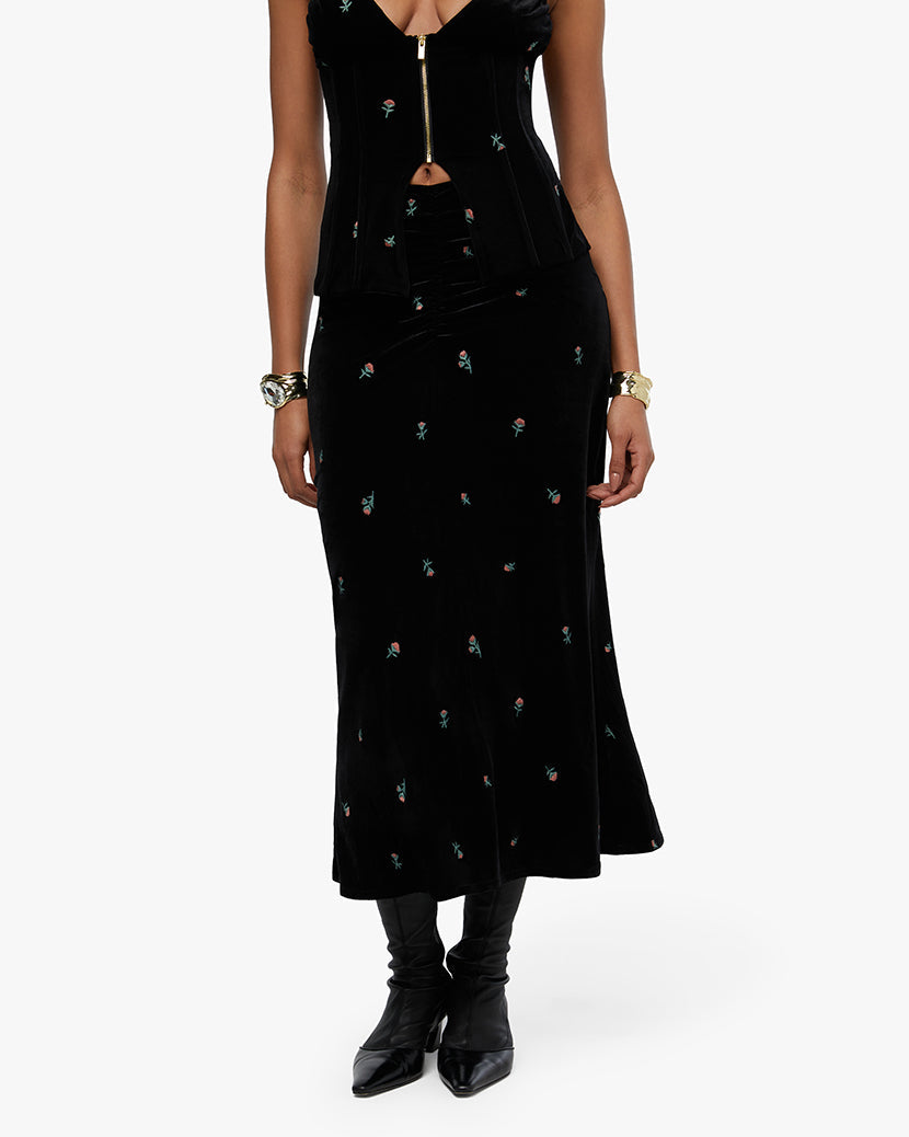 Ruched Midi Skirt | Black