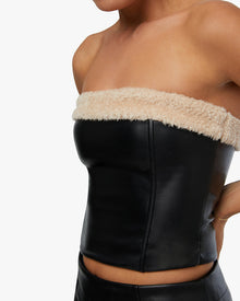 Faux Fur Corset Top | Black x Ivory