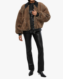 Faux Fur Bomber Jacket | Black/Brown