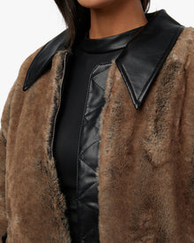 Faux Fur Bomber Jacket | Black/Brown