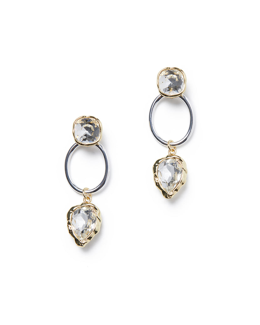 Crystal Square And Pear Hoop Earring | Silver/Gold
