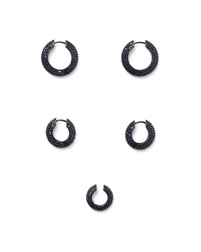 Pave Hoop And Ear Cuffs Set | Black