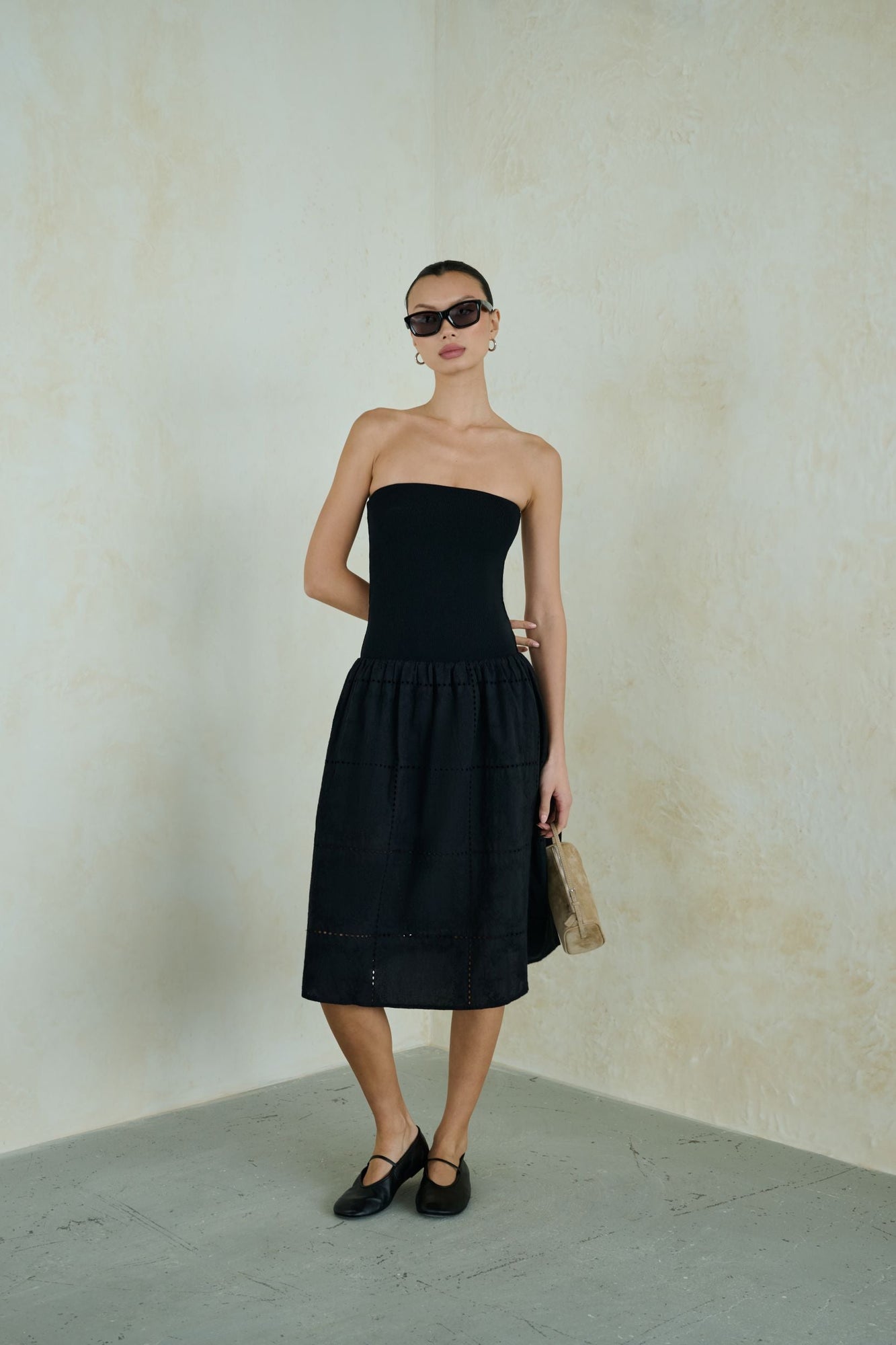 Ribbed Cotton Midi Dress | Black