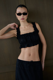 Ruffle Button Crop Top | Black