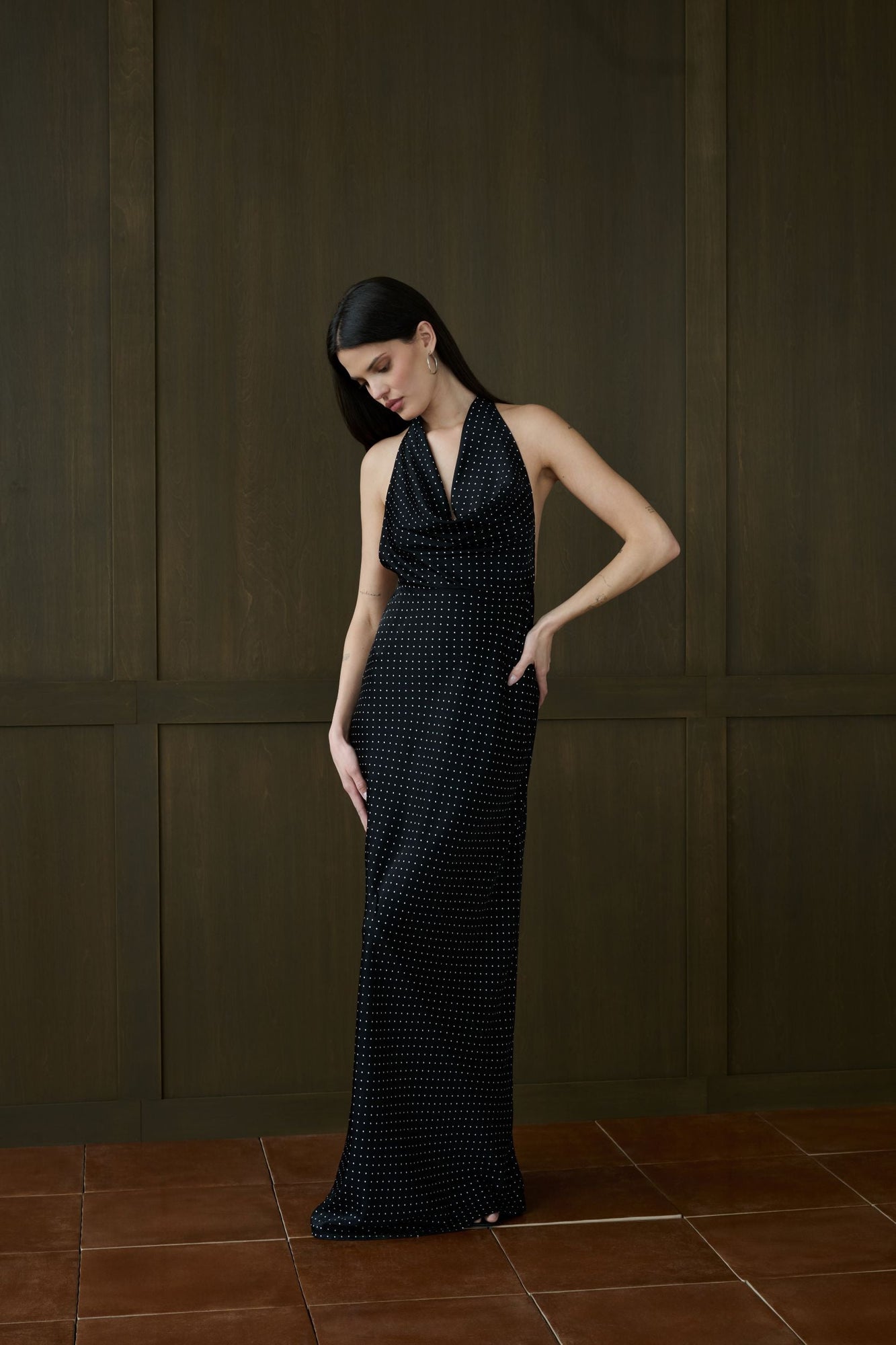 Cowl Halter Maxi Dress | Black