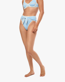 High Rise Tie Front Bottom | Baby Blue/Off White