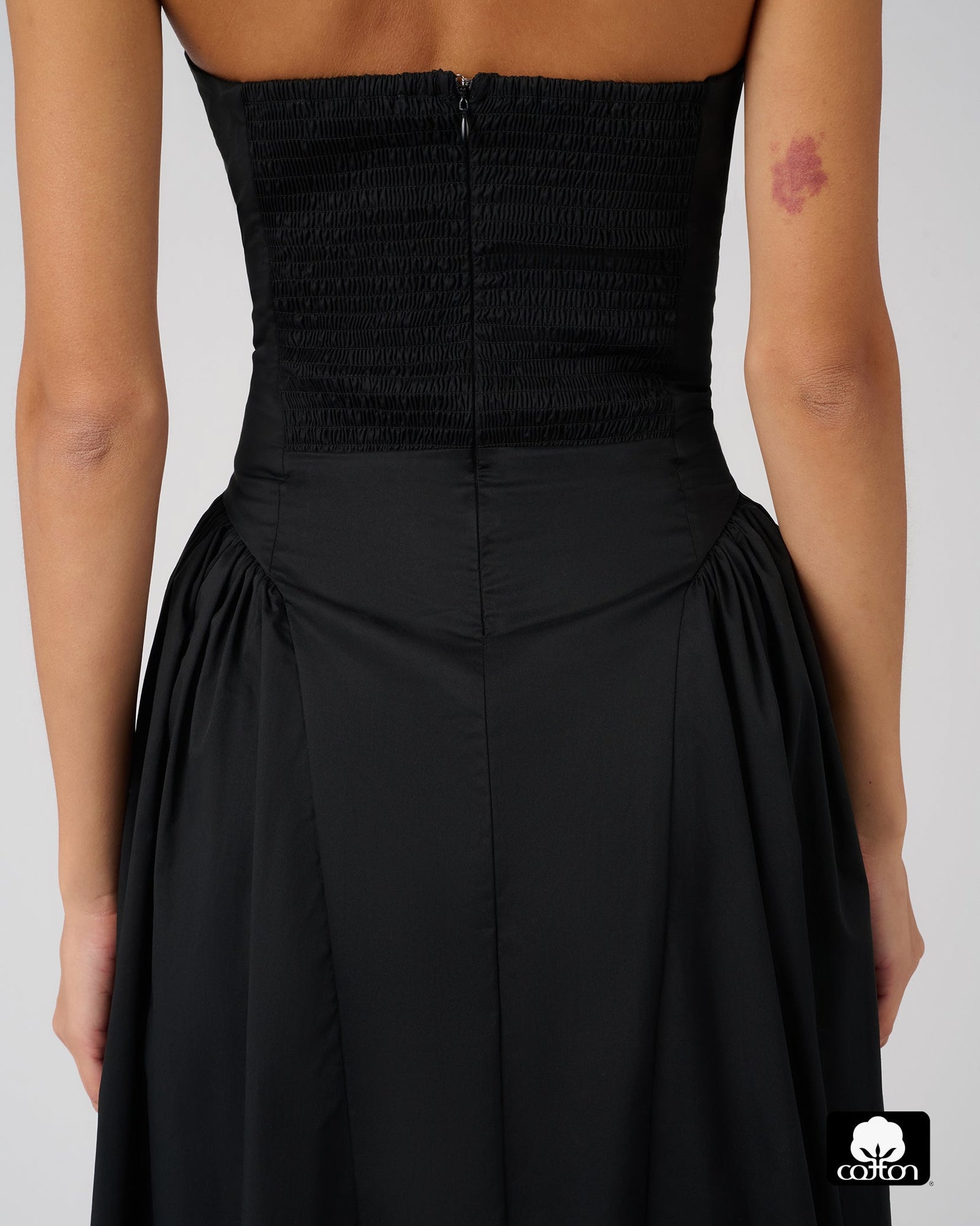 Strapless Corset Ruched Dress | Black Strapless Corset Ruched Dress | Black