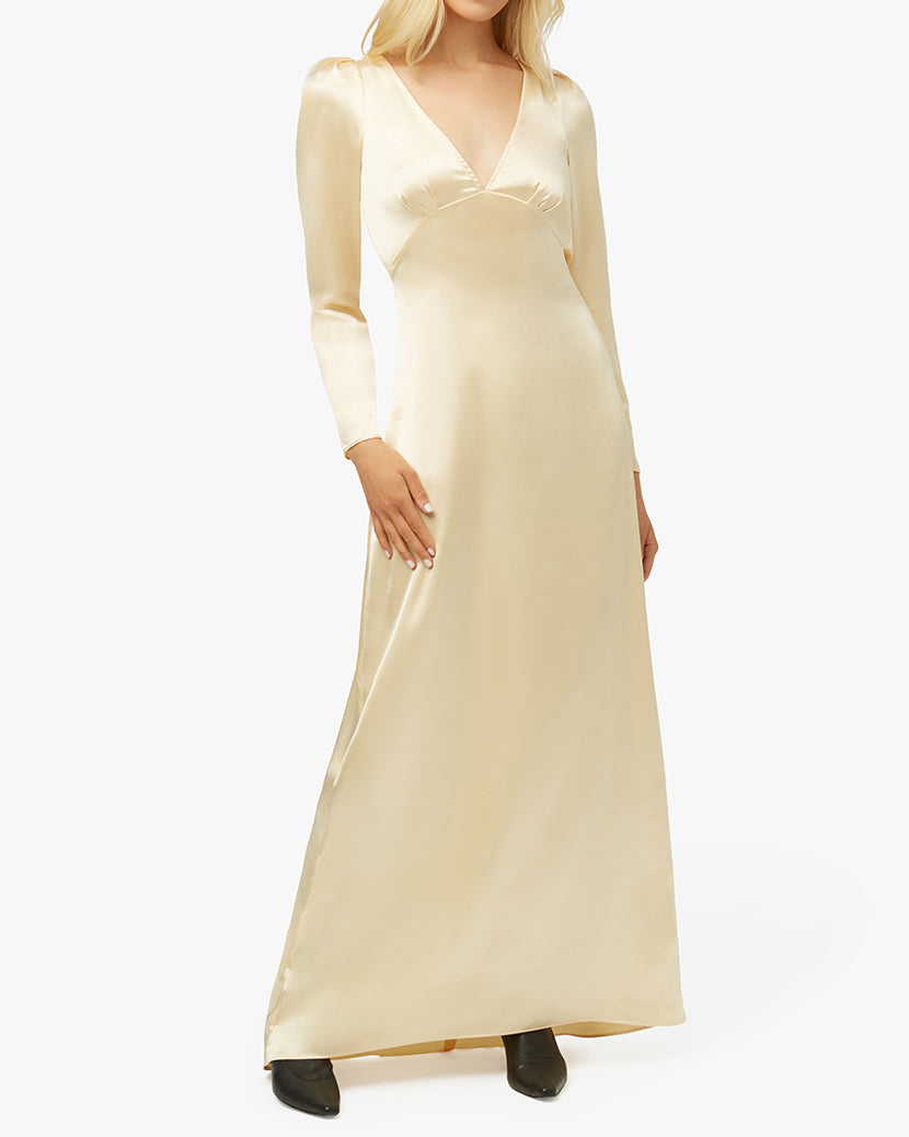 Cowl Back Satin Charmeuse Maxi Dress