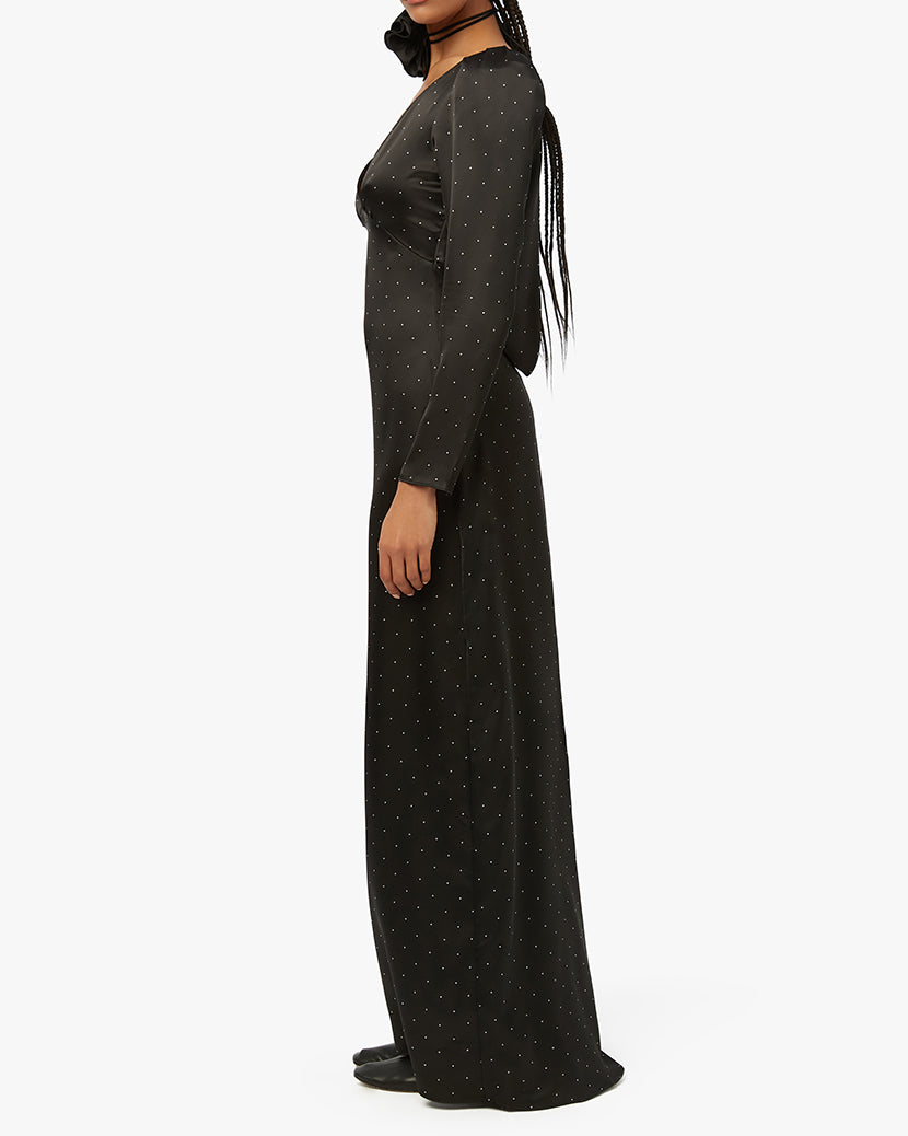 Cowl Back Mini Polka Dot Maxi Dress | Black