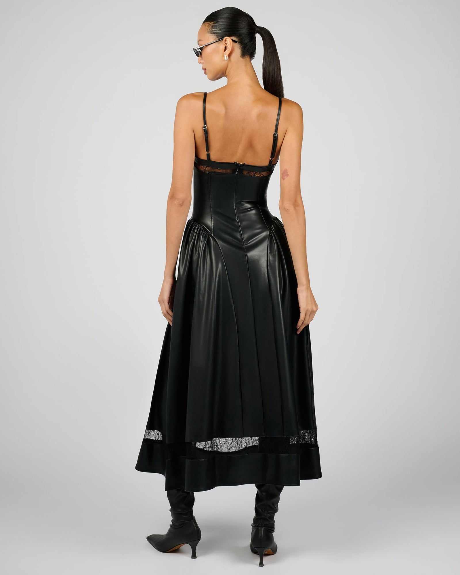 knee length dresses for ladies Black Textured Faux Leather Button Down Mini Dress main image 1
