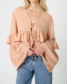 Ruffle Tie Front Top | Almond