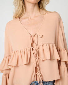 Ruffle Tie Front Top | Almond