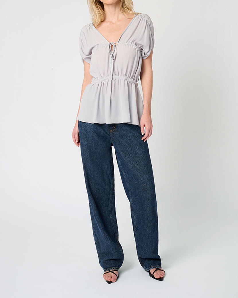 Gathered Cap Short Sleeve Top | Dove