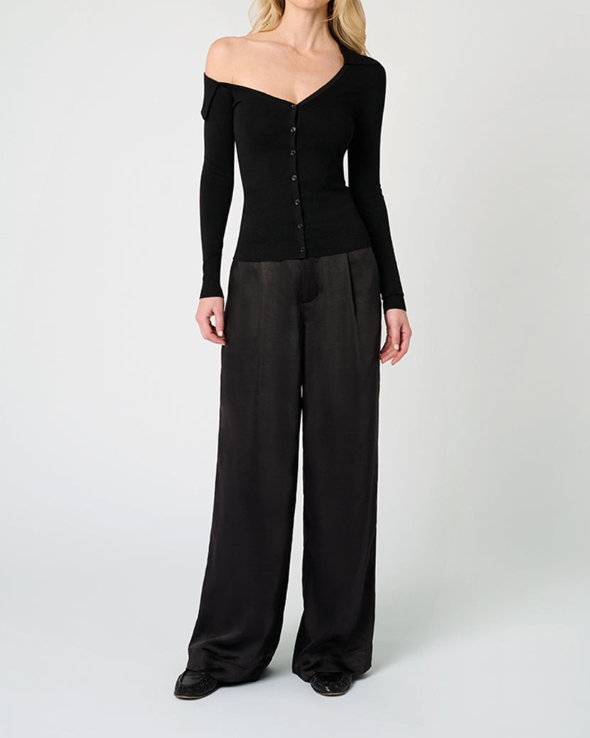 Off The Shoulder Collared Shirt | Black