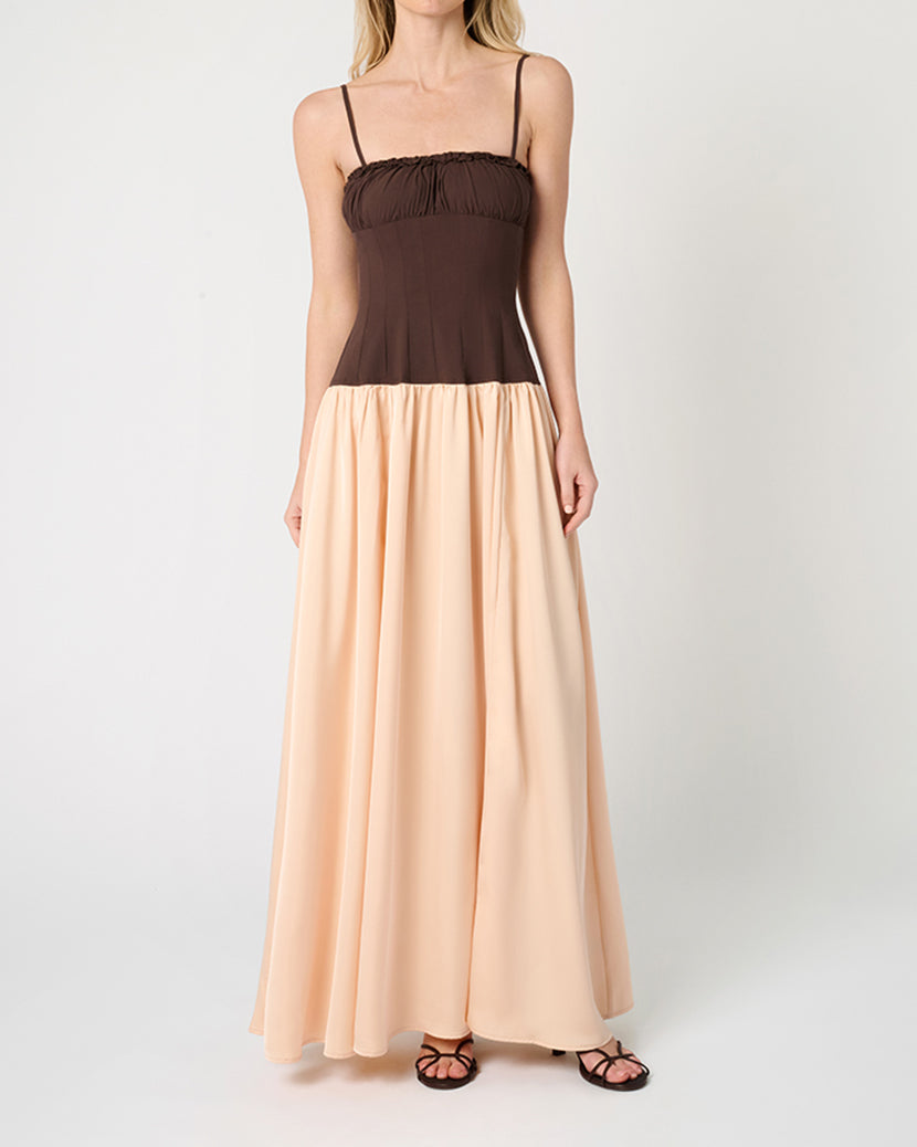 white christmas dresses Ruffle Corset Maxi Dress