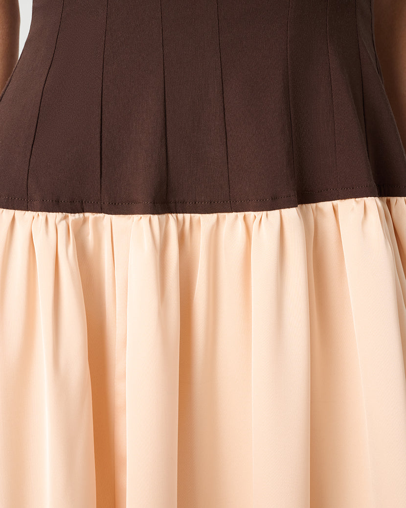 Ruffle Corset Maxi Dress | Chestnut/Blush