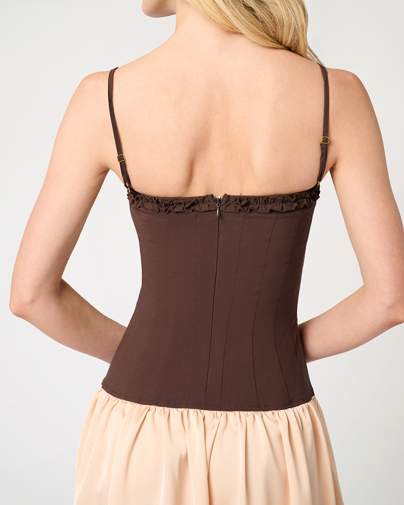 Ruffle Corset Maxi Dress | Chestnut/Blush