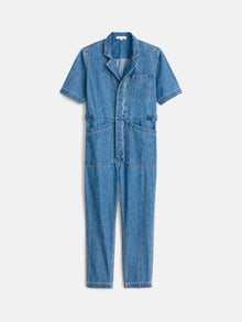Women | Standard Short Sleeve Jumpsuit | Denim Medium Wash