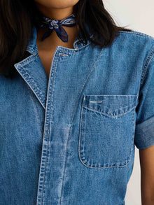 Women | Standard Short Sleeve Jumpsuit | Denim Medium Wash