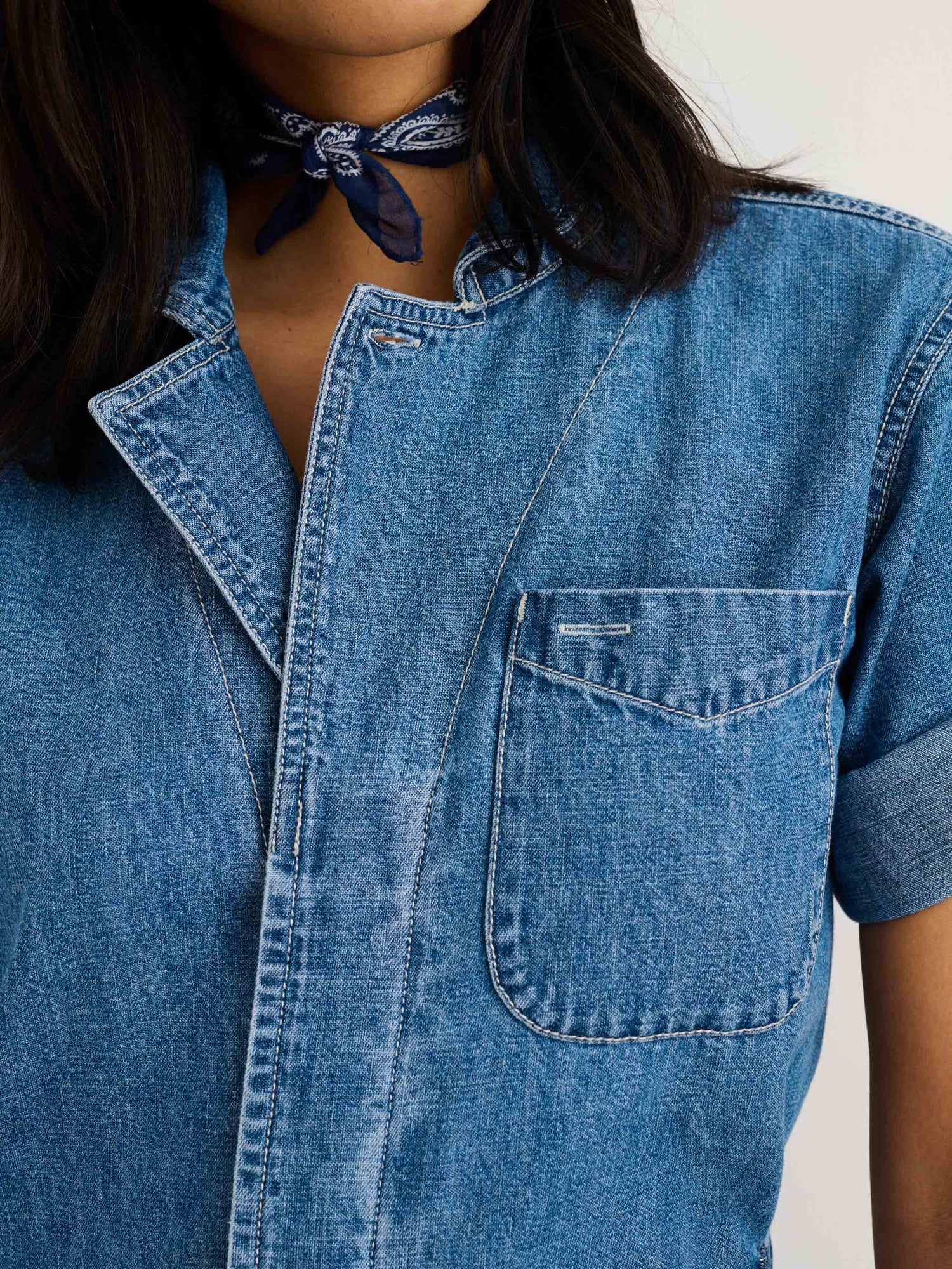 Women | Standard Short Sleeve Jumpsuit | Denim Medium Wash